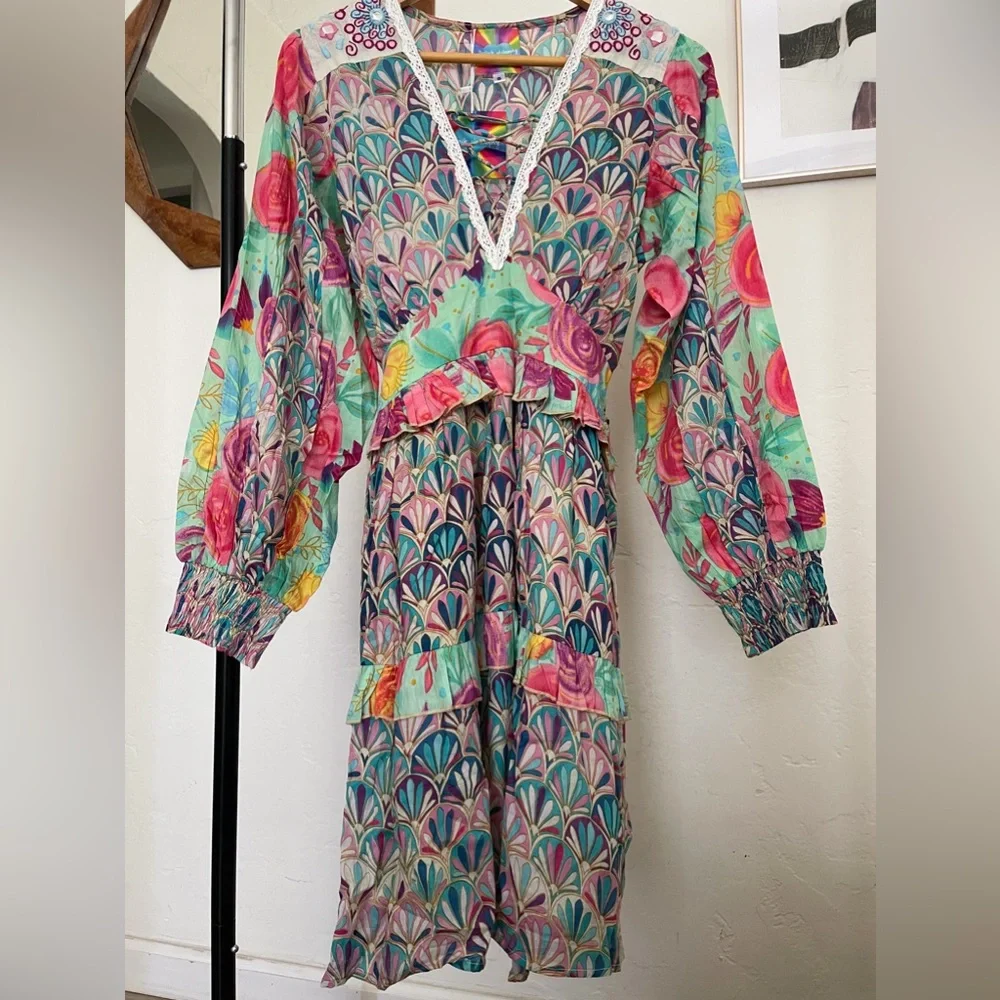 Bohemian colorful long sleeve dress - small - Picture 8 of 17